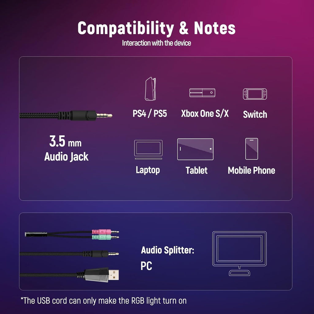 Over-Ear Gaming Headset with RGB Light & Noise-Cancelling Mic