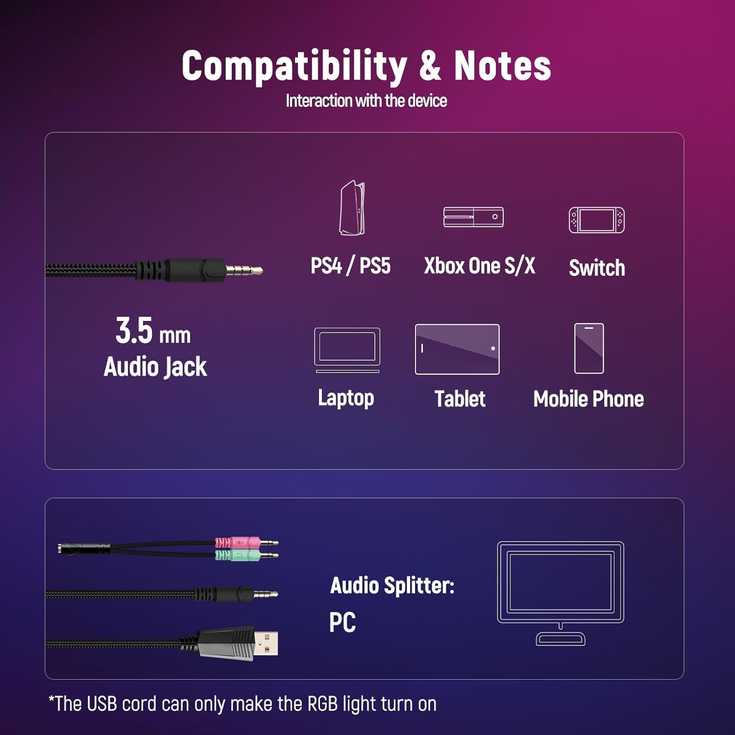 Over-Ear Gaming Headset with RGB Light & Noise-Cancelling Mic