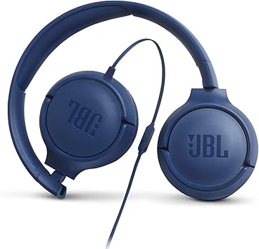 Wired On-Ear Headphones with One-Button Remote & Mic – Deep Bass Blue