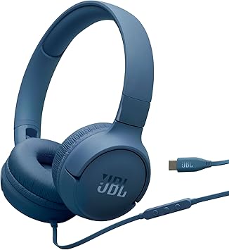 Wired On-Ear Headphones with One-Button Remote & Mic – Deep Bass Blue
