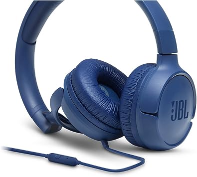 Wired On-Ear Headphones with One-Button Remote & Mic – Deep Bass Blue