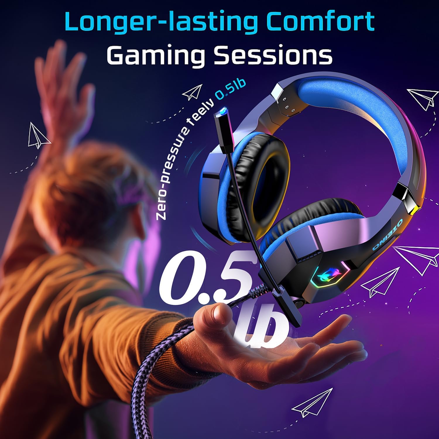 Over-Ear Gaming Headset with RGB Light & Noise-Cancelling Mic