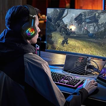 Over-Ear Gaming Headset with RGB Light & Noise-Cancelling Mic